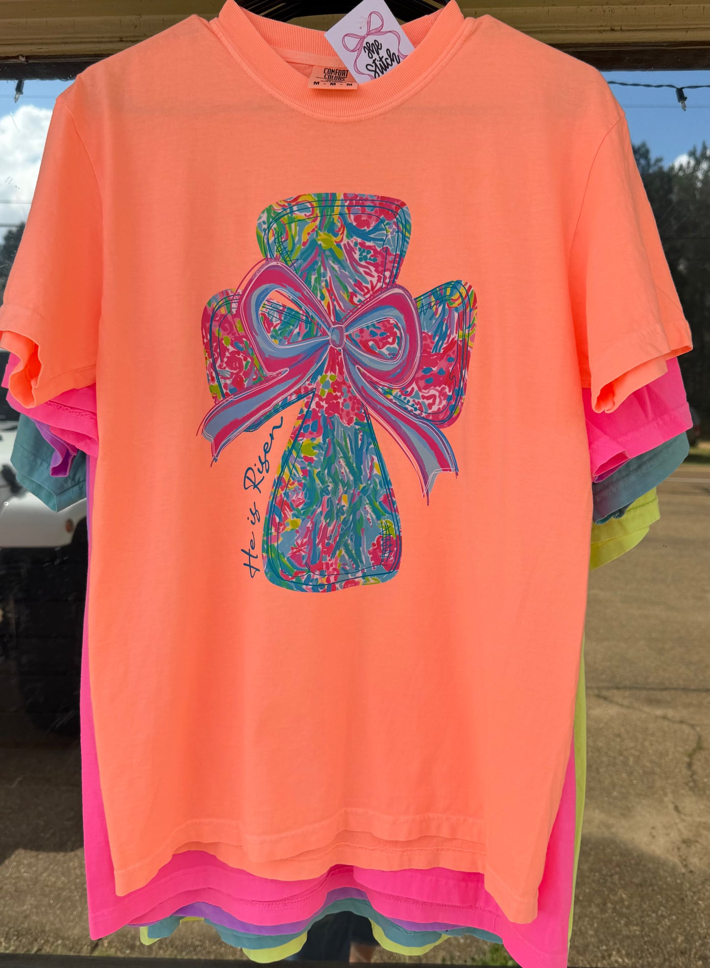 He Is Risen Neon Cross