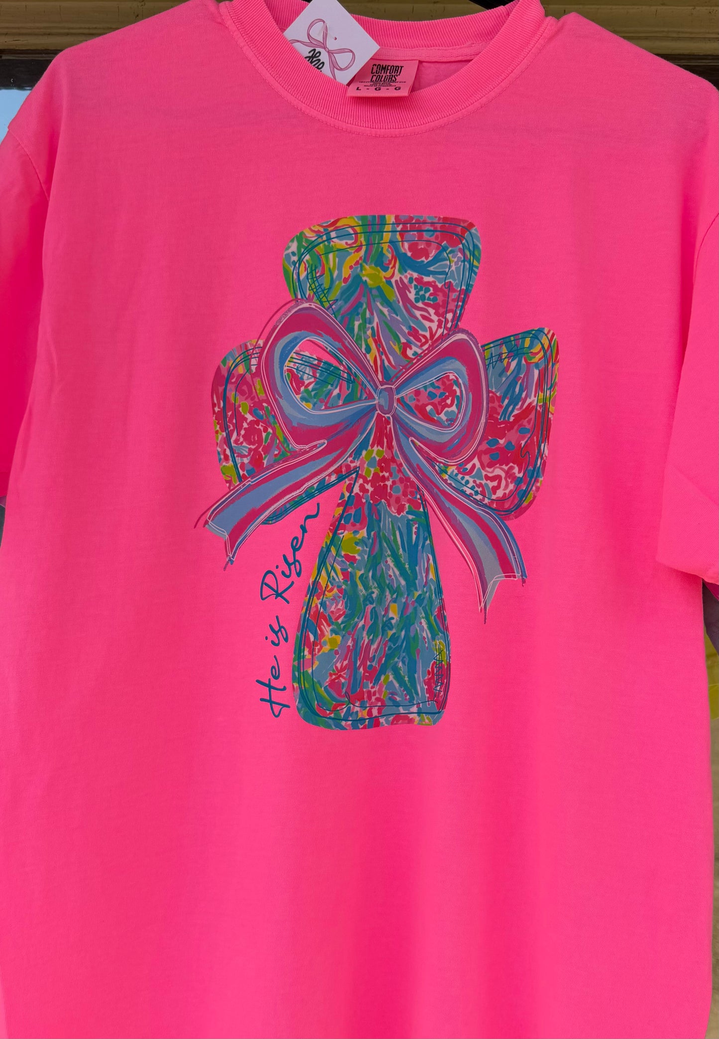 He Is Risen Neon Cross