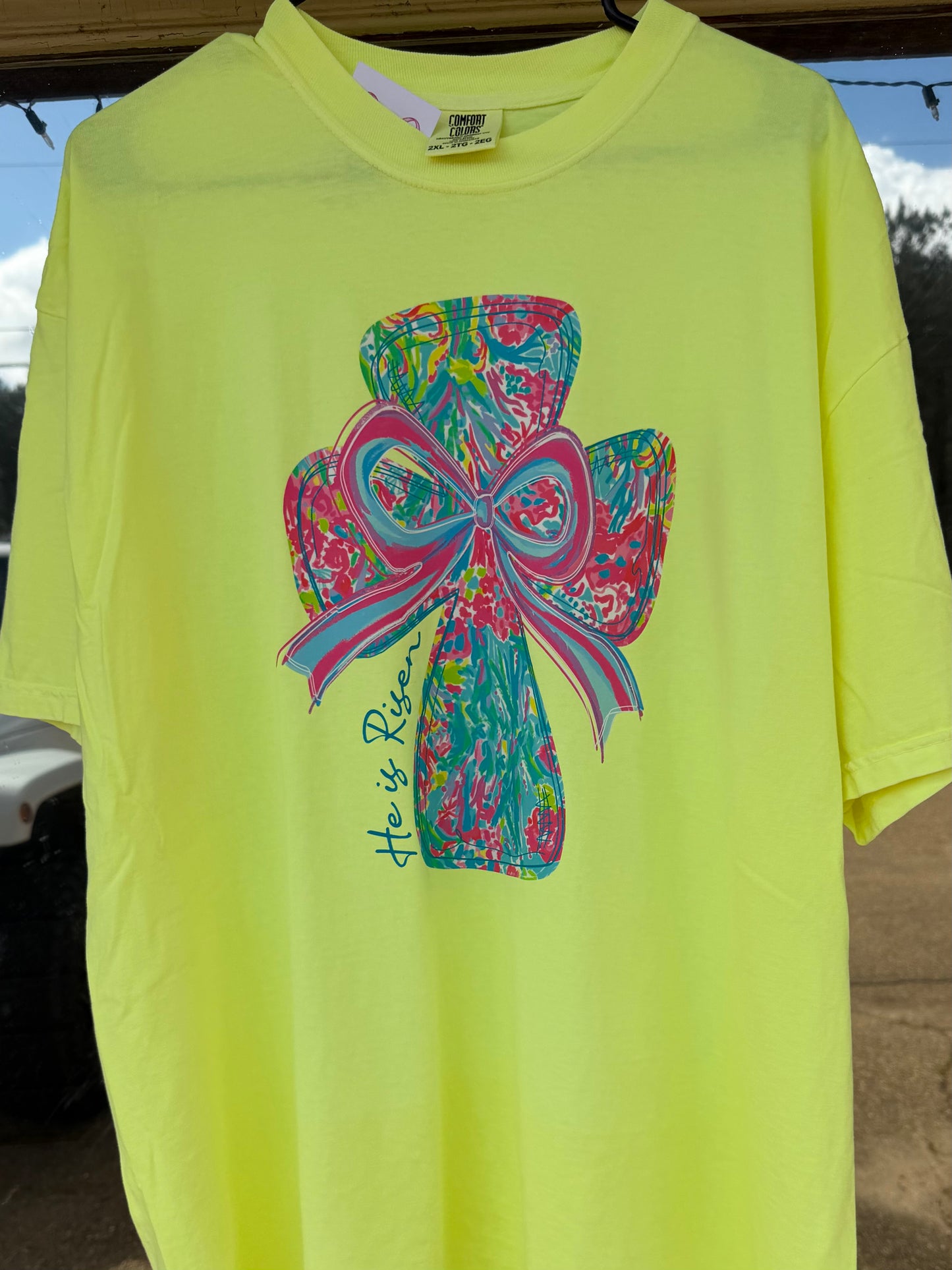 He Is Risen Neon Cross