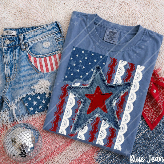 Blue Jean Star Lace Flag