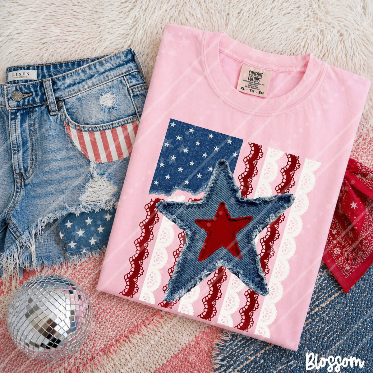 Blue Jean Star Lace Flag
