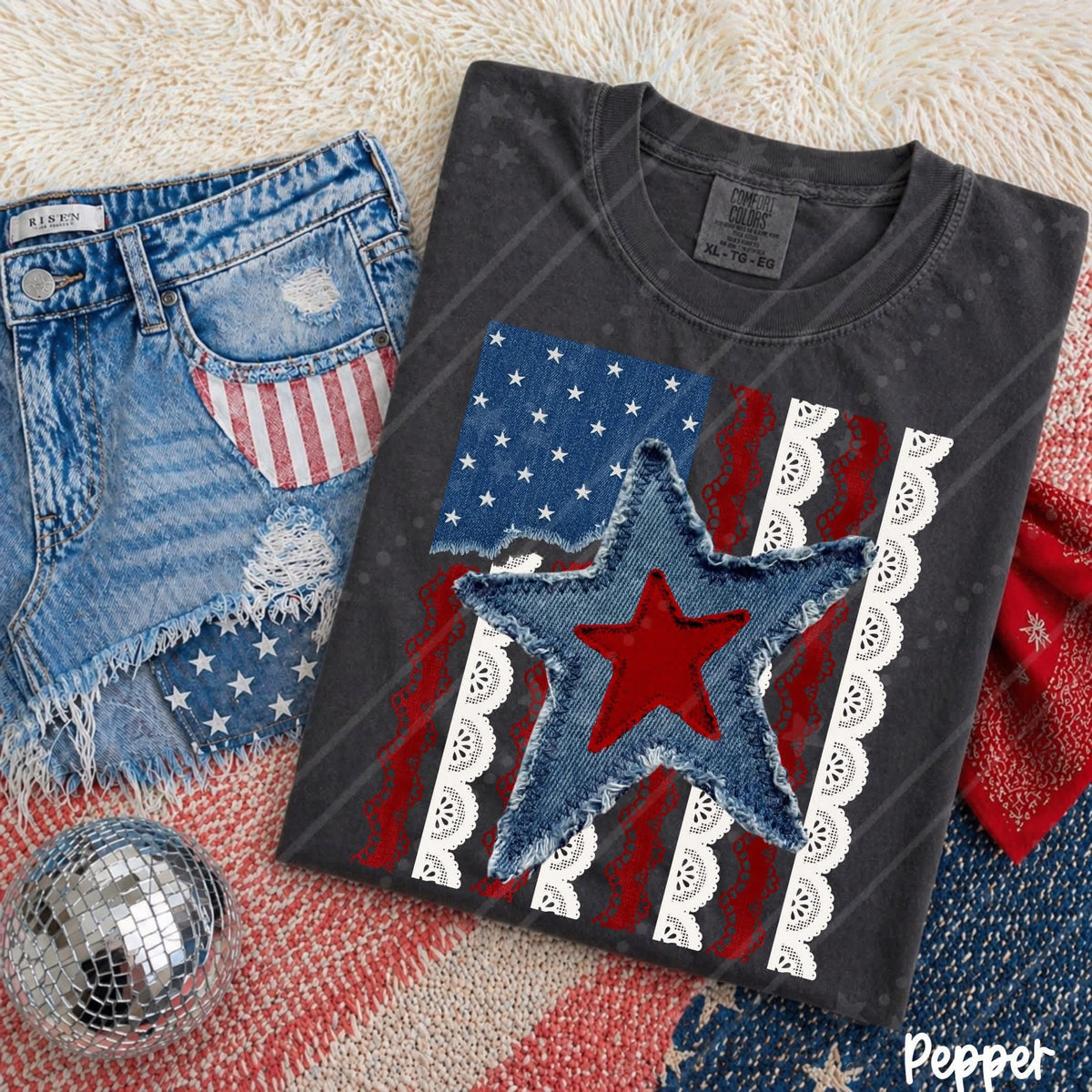 Blue Jean Star Lace Flag